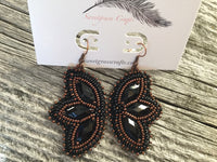 Black beaded earrings, Native American beaded earrings, bronze Indigenous earrings, black & copper earrings