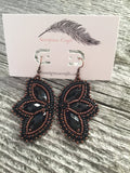 Black beaded earrings, Native American beaded earrings, bronze Indigenous earrings, black & copper earrings