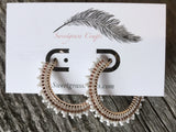 1 1/2” inch rose gold & white beaded hoop earrings, beaded rose gold hoop earrings, summer earrings, white hoops