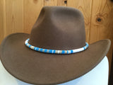 Turquoise & silver round beaded hat band, fedora hat band, western hat band, cowboy hat band, unisex beaded hat band, western fashion,