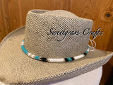 Turquoise green & silver round beaded hat band