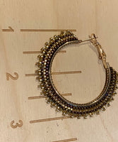2” Gold beaded hoop earrings, beaded 2" hoop earrings, delica beaded earrings, statement earrings, red iris hoops