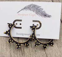 Black & Gold Hoop earrings, beaded hoop earrings, spike earrings, gold hoop earrings, statement earrings, small hoop earrings
