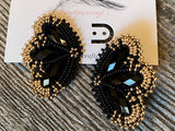 Native American beaded black earrings, black & gold beaded earrings, flower earrings, unique beaded earrings, Powwow earrings