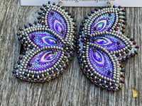 Blue peacock earrings, Native American Beaded Earrings, butterfly earrings, Silver beaded earrings, powwow earrings, Mardi Gras earrings
