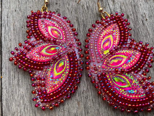 BUTTERFLY BEADED EARRINGS Red Sparkles Seed Beads Native American – Shop  Bouboulina