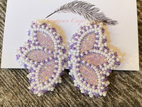 Beaded purple earrings, beaded earrings, purple butterfly earrings, beaded purple & white Indigenous earrings, Powwow earrings