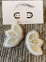 White beaded earrings, Native American beaded earrings, Indigenous beadwork, beaded bride earrings, wedding earrings