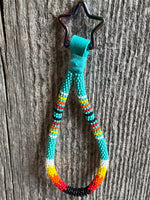Beaded key chain, 6” wristlet beaded keychain, Beaded green turquoise wristlet, beaded key fob, Native Beadwork, wristlet