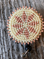 Copper beaded badge reel, Native American beaded badge holder, Indigenous beadwork, beaded ID holder, ID card reel