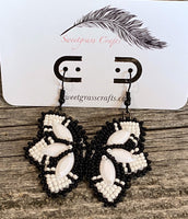 Native American Beaded Earrings, black & white beaded earrings, Mardi Gras earrings