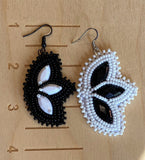 White & black beaded earrings, Native American beaded earrings, Indigenous beadwork, beaded earrings, unique earrings