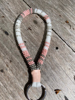 Pink key chain, 5” wristlet beaded keychain, Beaded pink & pearl wristlet, beaded key fob, Native Beadwork, wristlet