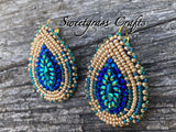 Beaded blue & gold teardrop earrings, Vibrant Indian wedding earrings