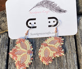 Native American beaded copper earrings, rose gold flower beaded earrings, butterfly earrings, beaded earrings,