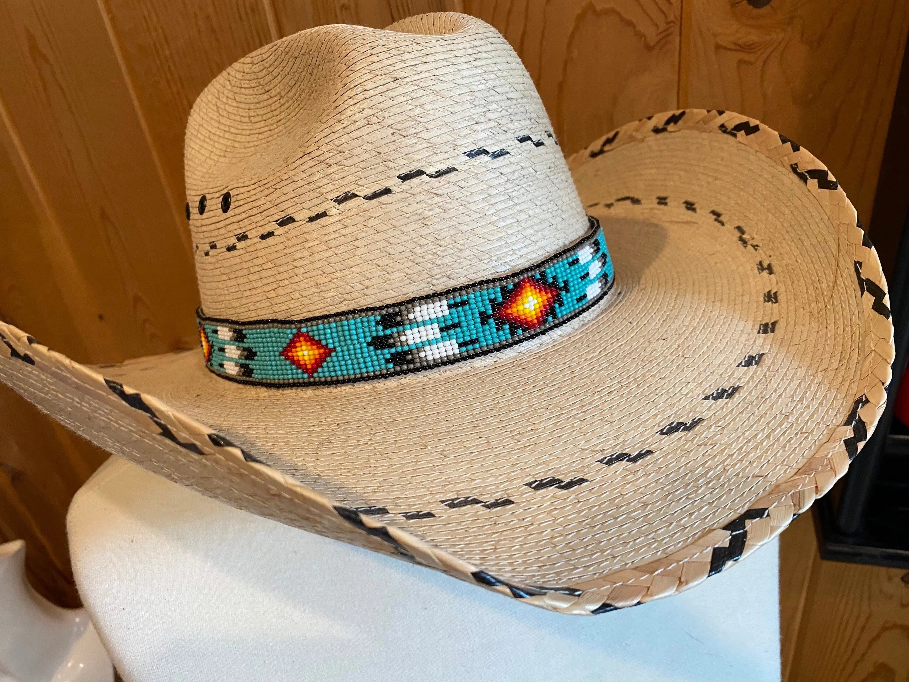 Crown Pheasant Feather Hat Band with Turquoise Stone FHB07