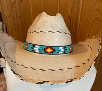 Beaded Turquoise Cowboy Hat Band, Native American Beaded Feather Cowboy Hat band, Western Hat Band, Rodeo fashion, Beaded Hat Band