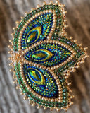 Blue Green & Gold beaded earrings, Native American beaded earrings, Indigenous beadwork, beaded earrings, unique earrings