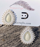 White & silver beaded earrings, Native earrings, White teardrop earrings, Native Beadwork, Unique beaded wedding earrings