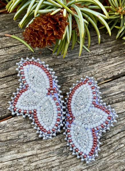 Native American beaded brown earrings, western, butterfly earrings, flower earrings, brown beaded earrings, powwow earrings