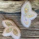 White lined beaded earrings, Native American beaded earrings, Indigenous beadwork, beaded bride earrings, wedding earrings