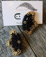 Native American beaded black earrings, black & gold beaded earrings, butterfly earrings, unique beaded earrings, Powwow earrings
