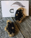 Native American beaded black earrings, black & gold beaded earrings, butterfly earrings, unique beaded earrings, Powwow earrings