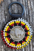 Beaded Native keychain, Beaded Native key chain, Buffalo nickel Keychain, medicine wheel keychain, Indigenous keychain