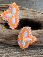 Native American Beaded Earrings, orange beaded earrings, butterfly earrings, flower earrings, neon earrings