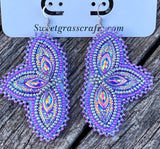 Purple Peacock earrings, Native American Beaded Earrings, butterfly earrings, Silver beaded earrings, powwow earrings