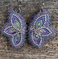 Small purple beaded earrings, Native American beaded earrings, Indigenous beadwork, beaded Mardi Gras earrings