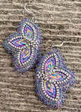 Small purple beaded earrings, Native American beaded earrings, Indigenous beadwork, beaded Mardi Gras earrings