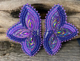 Native American beaded purple earrings, native beadwork, butterfly earrings, flower earrings, beaded earrings, powwow earrings