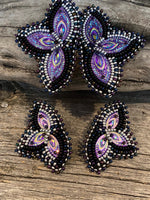 Purple & black earrings, Native American Beaded Earrings, hypoallergenic earrings, Mardi Gras earrings, powwow earrings, clip on