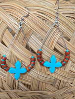Turquoise & brown teardrop hoop earrings