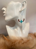 Turquoise & brown teardrop hoop earrings