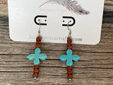 Turquoise & brown bar earrings, beaded stick earrings