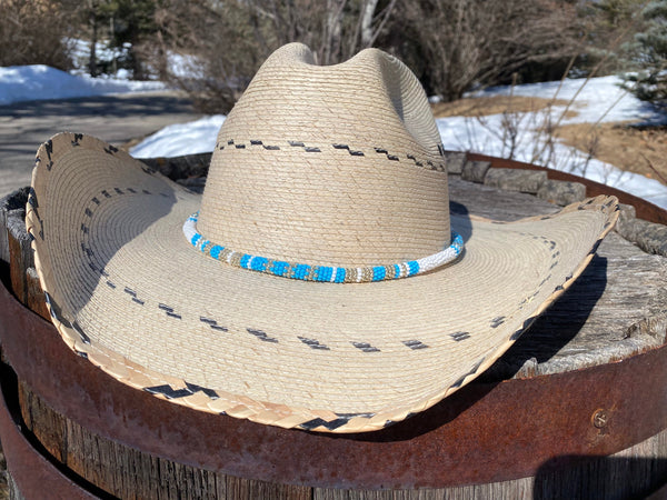 Turquoise & silver round beaded hat band, fedora hat band, western hat band, cowboy hat band, unisex beaded hat band, western fashion,