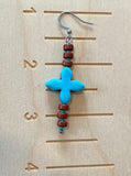 Turquoise & brown bar earrings, beaded stick earrings