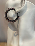 Matte Black & Wine beaded hoop spike earrings, hoop earrings, lightweight earrings