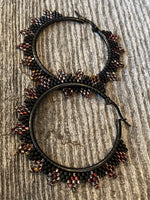 Matte Black & Wine beaded hoop spike earrings, hoop earrings, lightweight earrings