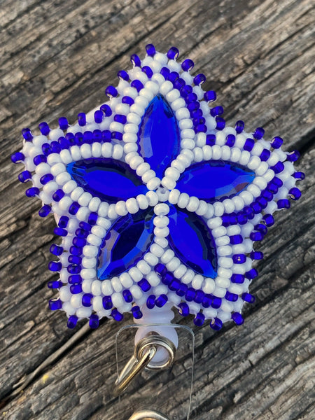 Beaded purple & silver badge reel – Sweetgrass Crafts