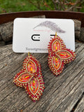 Red & gold beaded earrings, Native American beaded earrings, Indigenous beadwork, beaded bride earrings, wedding earrings