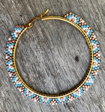 2” copper & blue beaded hoop earrings, lightweight southwestern style beaded hoop earrings