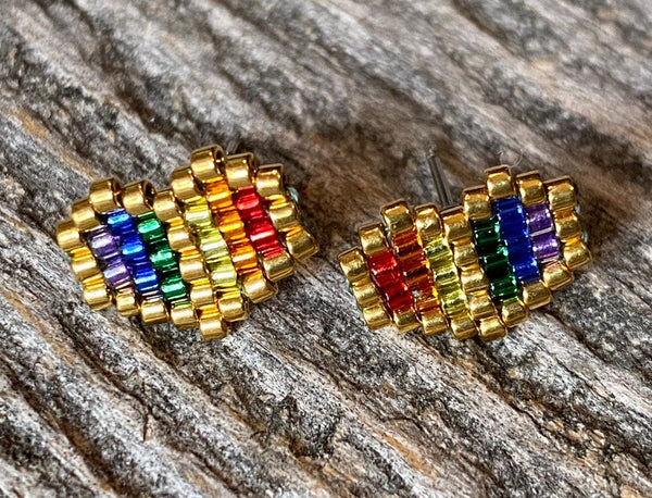 Gay pride heart stud earrings, LGBTQ heart earrings, Pride earrings, pride heart