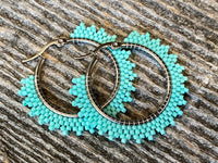 1 1/2” inch mint beaded hoop earrings, lightweight earrings