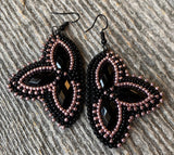 Black & pink beaded earrings, Native American beaded earrings, rose gold beaded earrings, unique black pink metal earrings