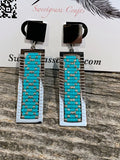 Stainless steel silver & turquoise rectangle earrings