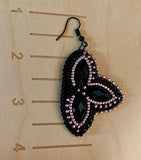 Black & pink beaded earrings, Native American beaded earrings, rose gold beaded earrings, unique black pink metal earrings