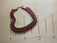 Beaded gold & red heart hoop earrings, valentines earrings, 5cm heart hoop earrings